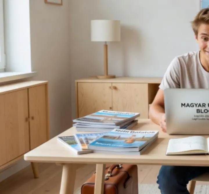 Magyar turista laptopon keres blogcikkeket 2026-os utazásokhoz